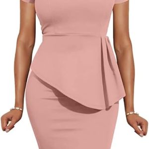 omen Fashion Peplum Bodycon Short Sleeve Bow Club Ruffle Pencil Party Dress