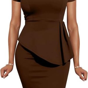 Women Fashion Peplum Bodycon Short Sleeve Bow Club Ruffle Pencil Party Dress