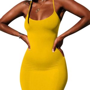 Sexy Spaghetti Strap Tank Dress Basic Backless Bodycon Club Party Mini Dress