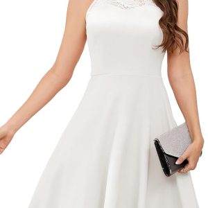 Bbonlinedress Women Cocktail Prom Wedding Dress Halter Lace Evening Party Short Vintage Homecoming Dresses