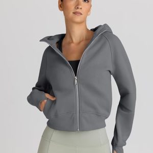 Trendy Queen Womens Zip Up Hoodies Jackets Cropped Sweatshirts Fleece Fall Outfits Casual Comfy Tops Winter Clothes 2025