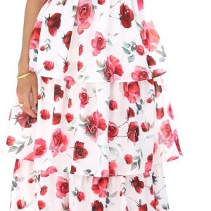 Womens Square Neck Smocked Dress Summer Puff Short Sleeve Floral Casual Ruffle Tiered Maxi Wedding Guest Dresses