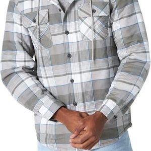 Wrangler Authentics Men's Long Sleeve Quilted Lined Flannel Shirt Jacket with Hoodie