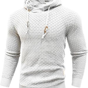 Mens Hooded Sweatshirt Long Sleeve Solid Knitted Hoodie Pullover Sweater