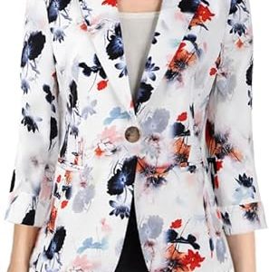 Womens 3/4 Sleeve Lightweight Office Work Suit Jacket Blazer
