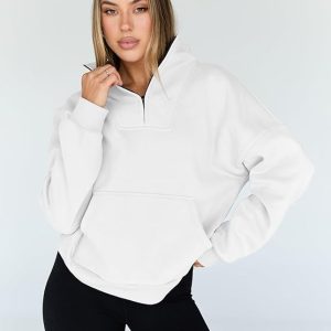 Trendy Queen Sweatshirts Quarter Half Zip Pullover Oversized Hoodies Sweaters Comfy Fall Outfits 2025 Winter Clothes