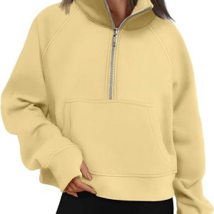 Womens Sweatshirts Half Zip Cropped Pullover Fleece Quarter Zipper Hoodies 2025 Fall Fashion Outfits Clothes
