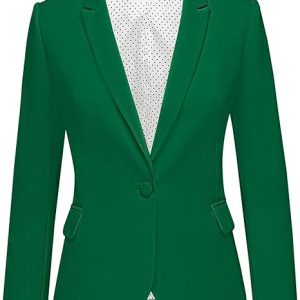 Womens Notched Lapel Pockets Button Work Office Blazer Jacket Suit