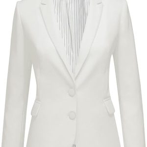 Womens Notched Lapel Pockets Button Work Office Blazer Jacket Suit
