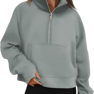 Womens Sweatshirts Half Zip Cropped Pullover Fleece Quarter Zipper Hoodies 2025 Fall Fashion Outfits Clothes