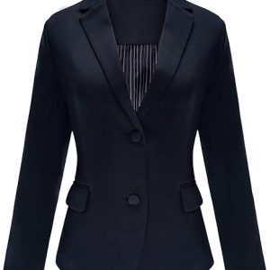 Womens Notched Lapel Pockets Button Work Office Blazer Jacket Suit