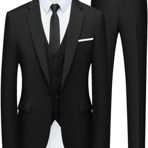 Men’s Slim Fit Suit One Button 3-Piece Blazer Dress Business Wedding Party Jacket Vest & Pant