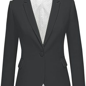 Womens Notched Lapel Pockets Button Work Office Blazer Jacket Suit