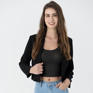 Womens Notched Lapel Pockets Button Work Office Blazer Jacket Suit