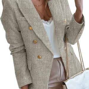 Happy Sailed Womens Tweed Blazers Casual Long Sleeve Double Breasted Open Front Blazer Jackets Work Suits