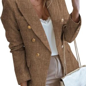 Happy Sailed Womens Tweed Blazers Casual Long Sleeve Double Breasted Open Front Blazer Jackets Work Suits