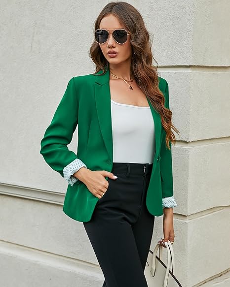 Womens Notched Lapel Pockets Button Work Office Blazer Jacket Suit - Image 3