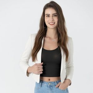 Womens Notched Lapel Pockets Button Work Office Blazer Jacket Suit