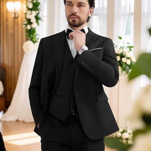 Men's 3 Pieces Suit Elegant Solid One Button Slim Fit Single Breasted Party Blazer Vest Pants Set