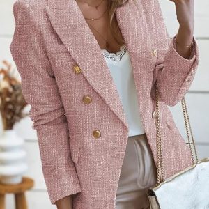 Happy Sailed Womens Tweed Blazers Casual Long Sleeve Double Breasted Open Front Blazer Jackets Work Suits