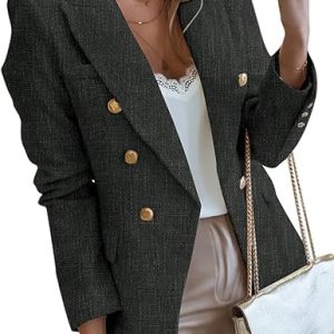 Happy Sailed Womens Tweed Blazers Casual Long Sleeve Double Breasted Open Front Blazer Jackets Work Suits
