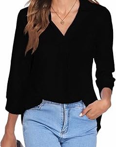 V-Neck Three-Quarter Sleeves Business Casual Shirts