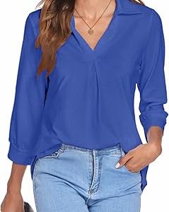 V-Neck Three-Quarter Sleeves Business Casual Shirts