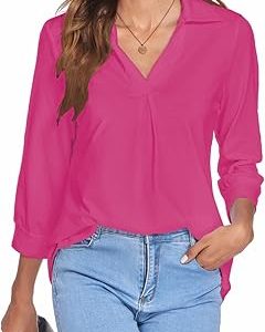 V-Neck Three-Quarter Sleeves Business Casual Shirts