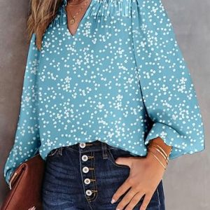 Floral Print Gathered Long-Sleeved Chiffon Shirt