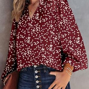 Floral Print Gathered Long-Sleeved Chiffon Shirt