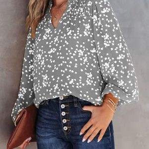 Floral Print Gathered Long-Sleeved Chiffon Shirt