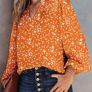 Floral Print Gathered Long-Sleeved Chiffon Shirt