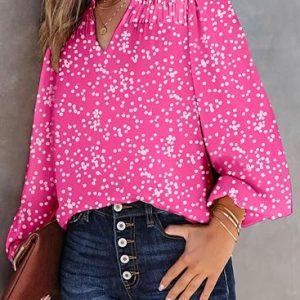 Floral Print Gathered Long-Sleeved Chiffon Shirt
