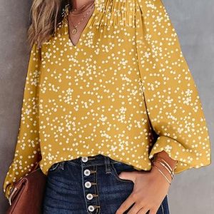 Floral Print Gathered Long-Sleeved Chiffon Shirt